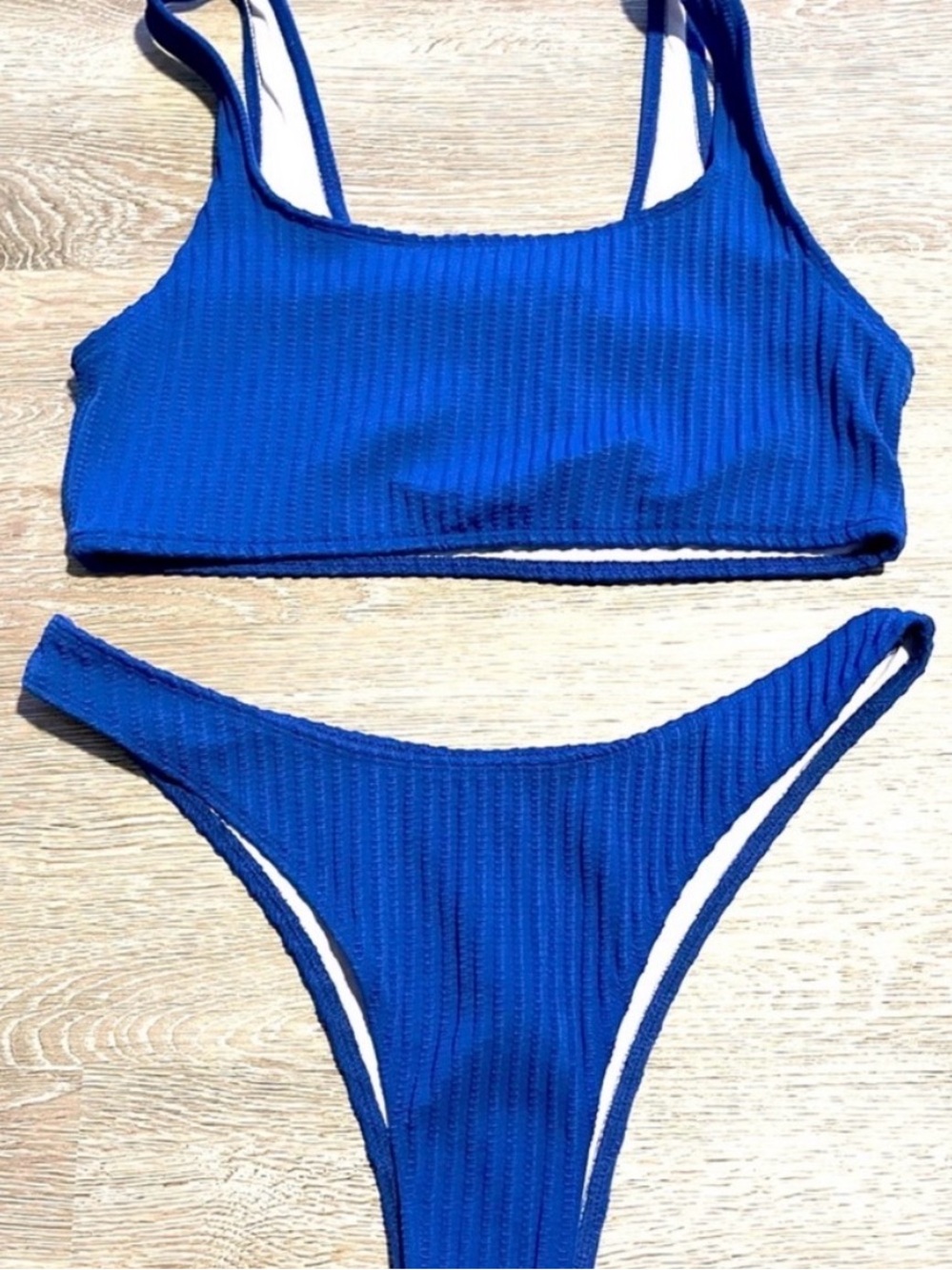 SHEIN Royal Blue Ribbed Two-Piece Bikini Set (Brand New)